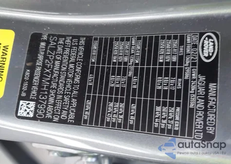 2021 Land Rover Range Rover Evoque Se from USA, damaged, VIN SALZP2FX7MH137990